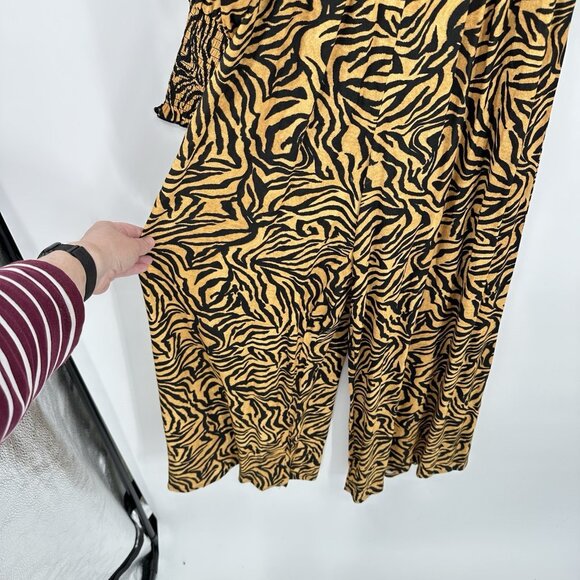 KACHEL BY ANTHROPOLOGIE tiger jumpsuit smocked wide leg long sleeve brown 6 - Picture 6 of 9